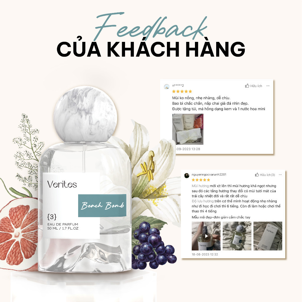 Ảnh Nước Hoa Nữ Verites Beach Bomb Nhẹ Nhàng, Tươi mát, Đáng Yêu 50ml 2