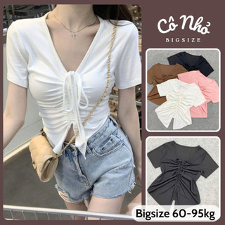 Áo Thun Kiểu Nữ Bigsize Áo Croptop Dây Rút Tôn Vòng 1 Vải Gân Tăm Mềm Mát Cho Chubby G42