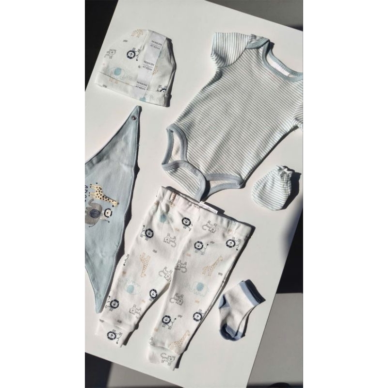 (BomoHouse) Set đầy tháng newborn 8 món BÉ TRAI (Fullbox như hình, có túi xách đi kèm) (48-62 cm)