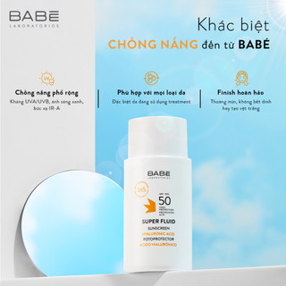 Kem Chống Nắng Phổ Rộng Cho Da Khô BABE Super Fluid Sunscreen Hyaluronic Acid SPF 50+ 50ml