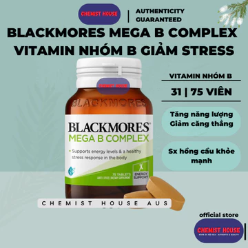 Viên Uống Tăng Cường Năng Lượng Vitamin Nhóm B - Blackmores Mega B Complex Energy Support Vitamin Phù Hợp Ăn Chay