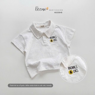 Bộ cotton xước cổ đức phối quần kaki bé trai, bộ thun áo trắng in hoạ tiết cộc tay quần kaki bé trai