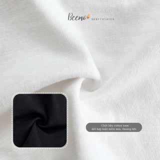 Bộ cotton xước cổ đức phối quần kaki bé trai, bộ thun áo trắng in hoạ tiết cộc tay quần kaki bé trai