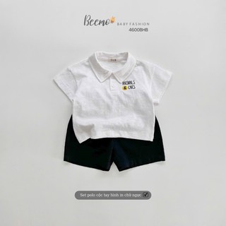 Bộ cotton xước cổ đức phối quần kaki bé trai, bộ thun áo trắng in hoạ tiết cộc tay quần kaki bé trai