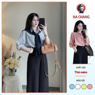 Áo sơ si nữ túi 2 bên form rộng vải thô mềm basic HaChang - A26