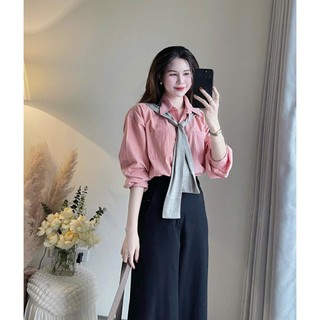 Áo sơ si nữ túi 2 bên form rộng vải thô mềm basic HaChang - A26