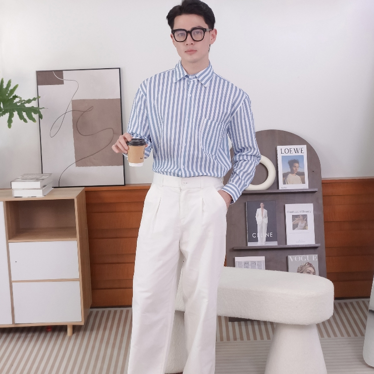Áo Sơ Mi Nam Kẻ Sọc Chất Cotton Xốp Thoáng Mát Form Rộng Thaori Mái Halley A31