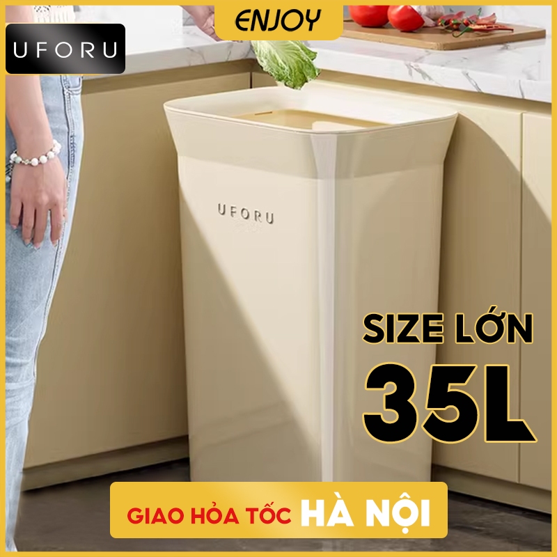 Thùng đựng rác lớn 35L UFORU thiết kế miệng loe để phòng bếp hộ gia đình chất liệu nhựa PP, ABS - EJ689