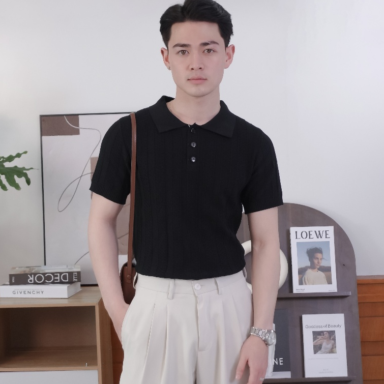 Áo Polo Sợi Dệt Kim Nam Cao Cấp Mềm Mại Phong Cách Hàn Quốc 2 Màu Đen - Trắng Halley E32