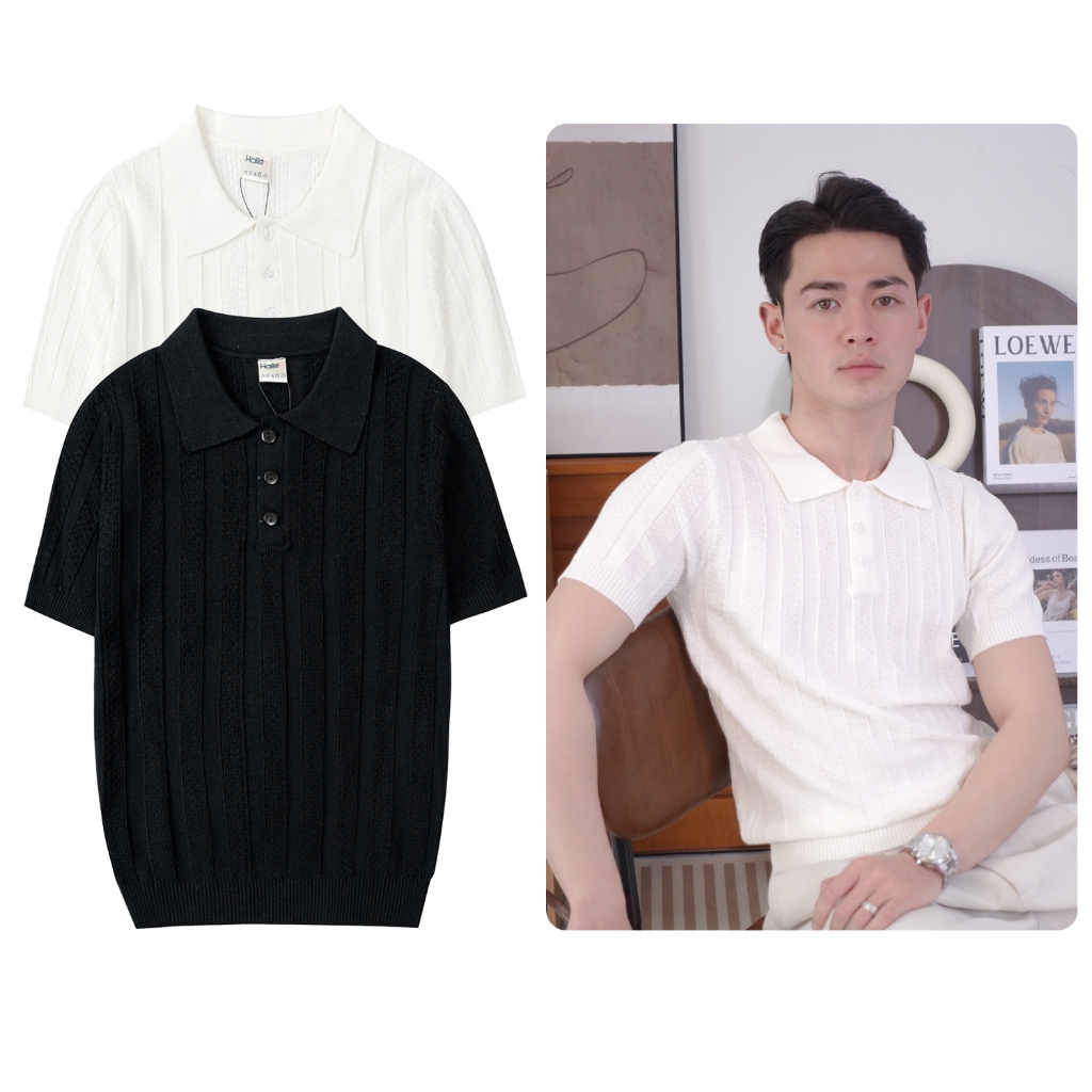 Áo Polo Sợi Dệt Kim Nam Cao Cấp Mềm Mại Phong Cách Hàn Quốc 2 Màu Đen - Trắng Halley E32