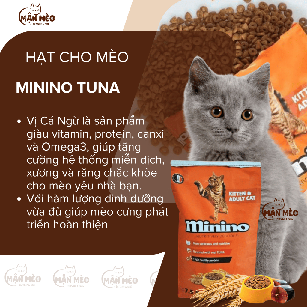 Thức ăn hạt cho mèo Minino Tuna bao xá 7,5kg cho mọi lứa tuổi cung cấp vitamin tăng cường miễn dịch