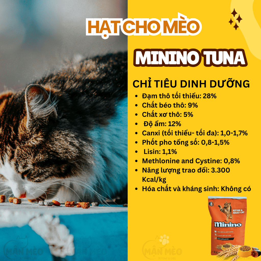 Thức ăn hạt cho mèo Minino Tuna bao xá 7,5kg cho mọi lứa tuổi cung cấp vitamin tăng cường miễn dịch