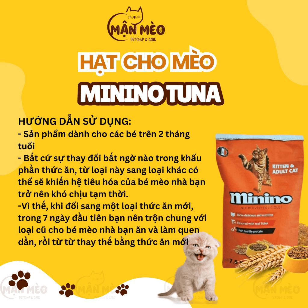 Thức ăn hạt cho mèo Minino Tuna bao xá 7,5kg cho mọi lứa tuổi cung cấp vitamin tăng cường miễn dịch
