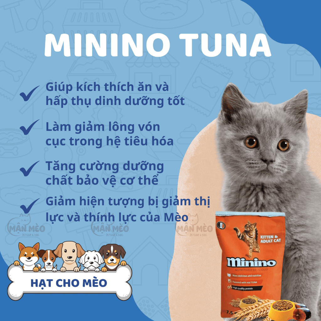 Thức ăn hạt cho mèo Minino Tuna bao xá 7,5kg cho mọi lứa tuổi cung cấp vitamin tăng cường miễn dịch