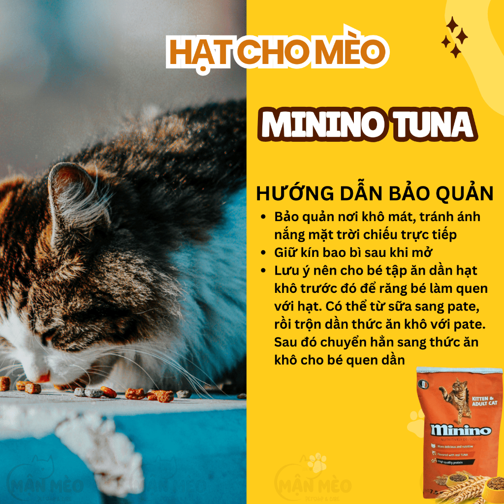 Thức ăn hạt cho mèo Minino Tuna bao xá 7,5kg cho mọi lứa tuổi cung cấp vitamin tăng cường miễn dịch
