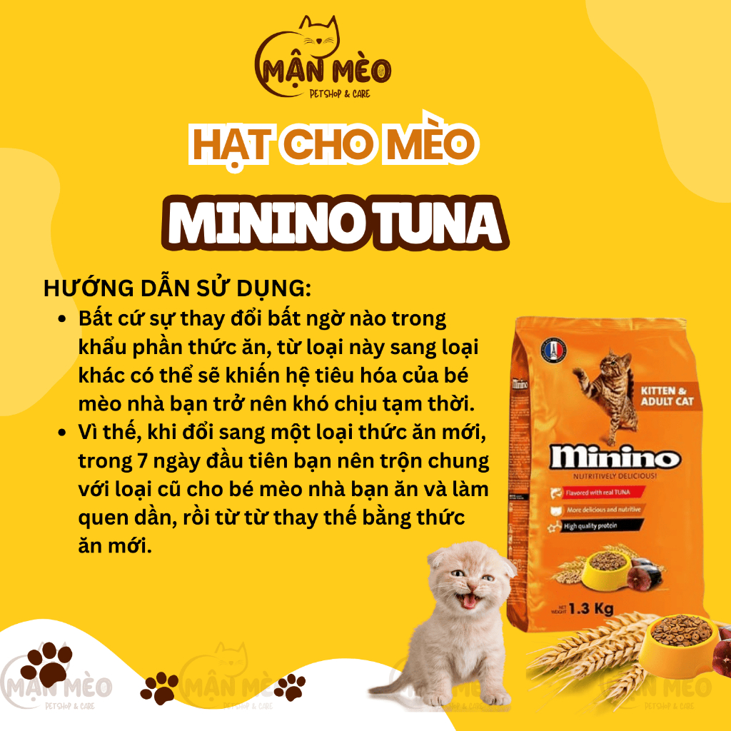 Thức ăn hạt Minino Tuna cho mèo mọi độ tuổi 1,3kg bổ sung đạm và canxi, không nhuộm phẩm màu