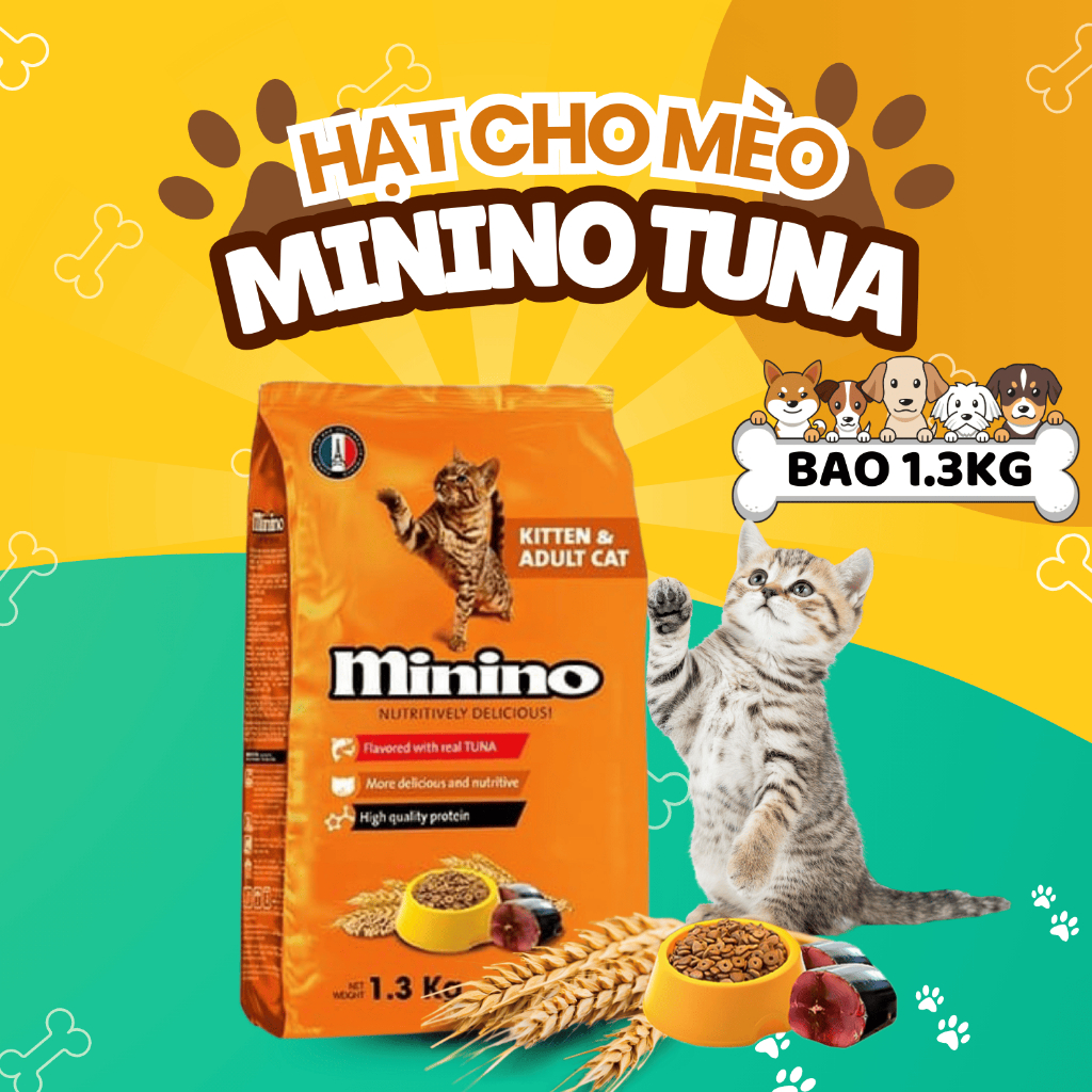 Thức ăn hạt Minino Tuna cho mèo mọi độ tuổi 1,3kg bổ sung đạm và canxi, không nhuộm phẩm màu