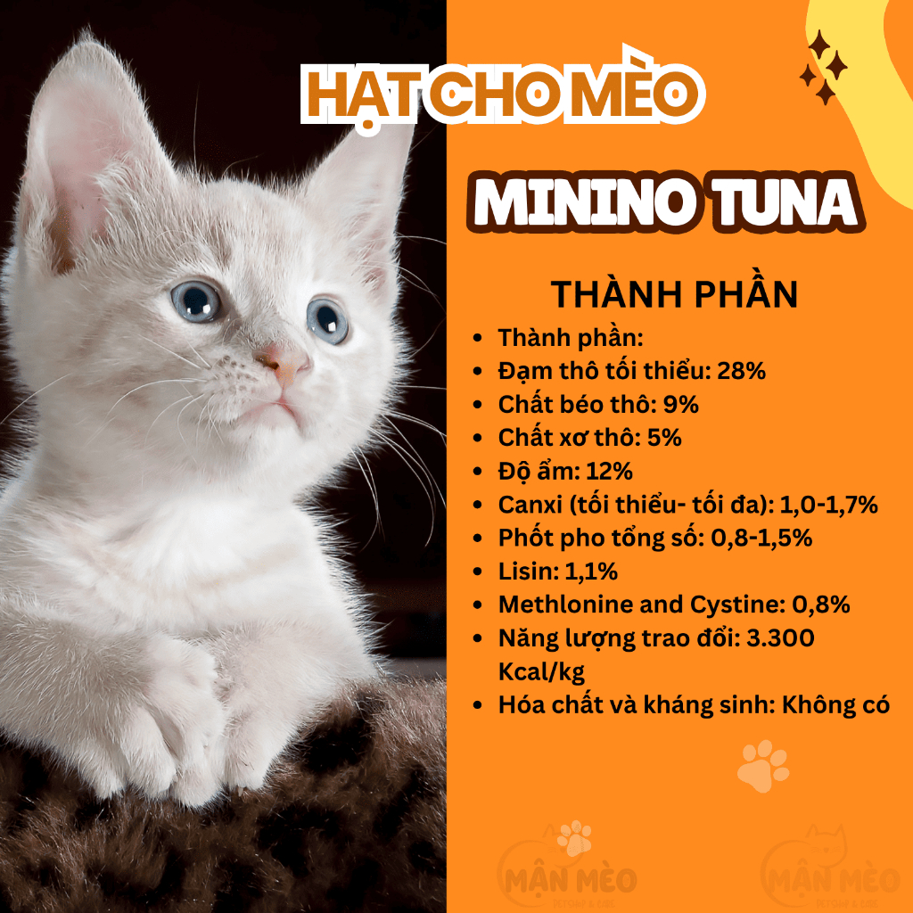 Thức ăn hạt Minino Tuna cho mèo mọi độ tuổi 1,3kg bổ sung đạm và canxi, không nhuộm phẩm màu