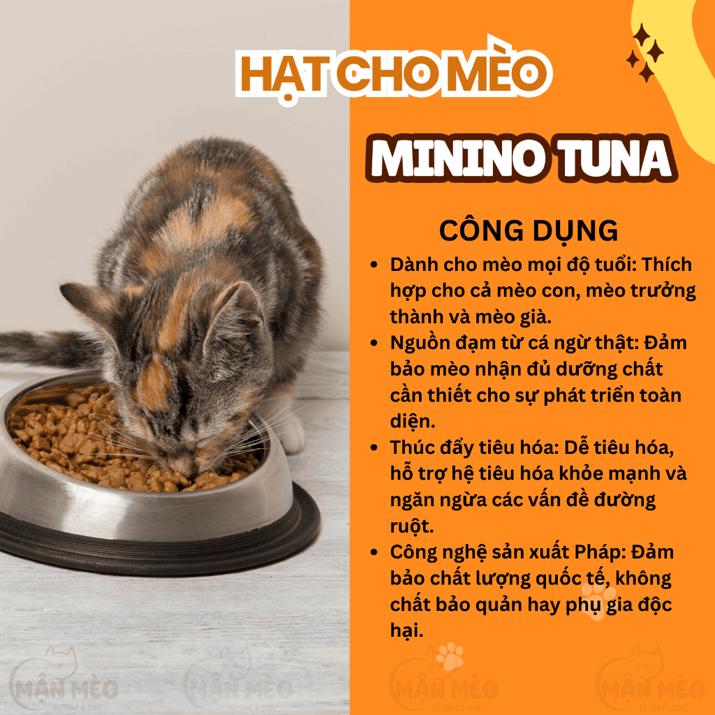 Thức ăn hạt Minino Tuna cho mèo mọi độ tuổi 1,3kg bổ sung đạm và canxi, không nhuộm phẩm màu