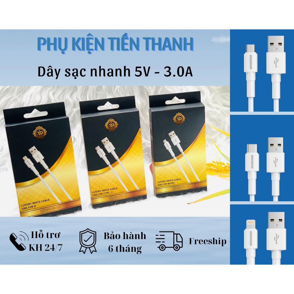 Dây sạc nhanh đầu cắm USB, chiều dài 1m - 2m, dòng điện 3A, XO Microcom ...