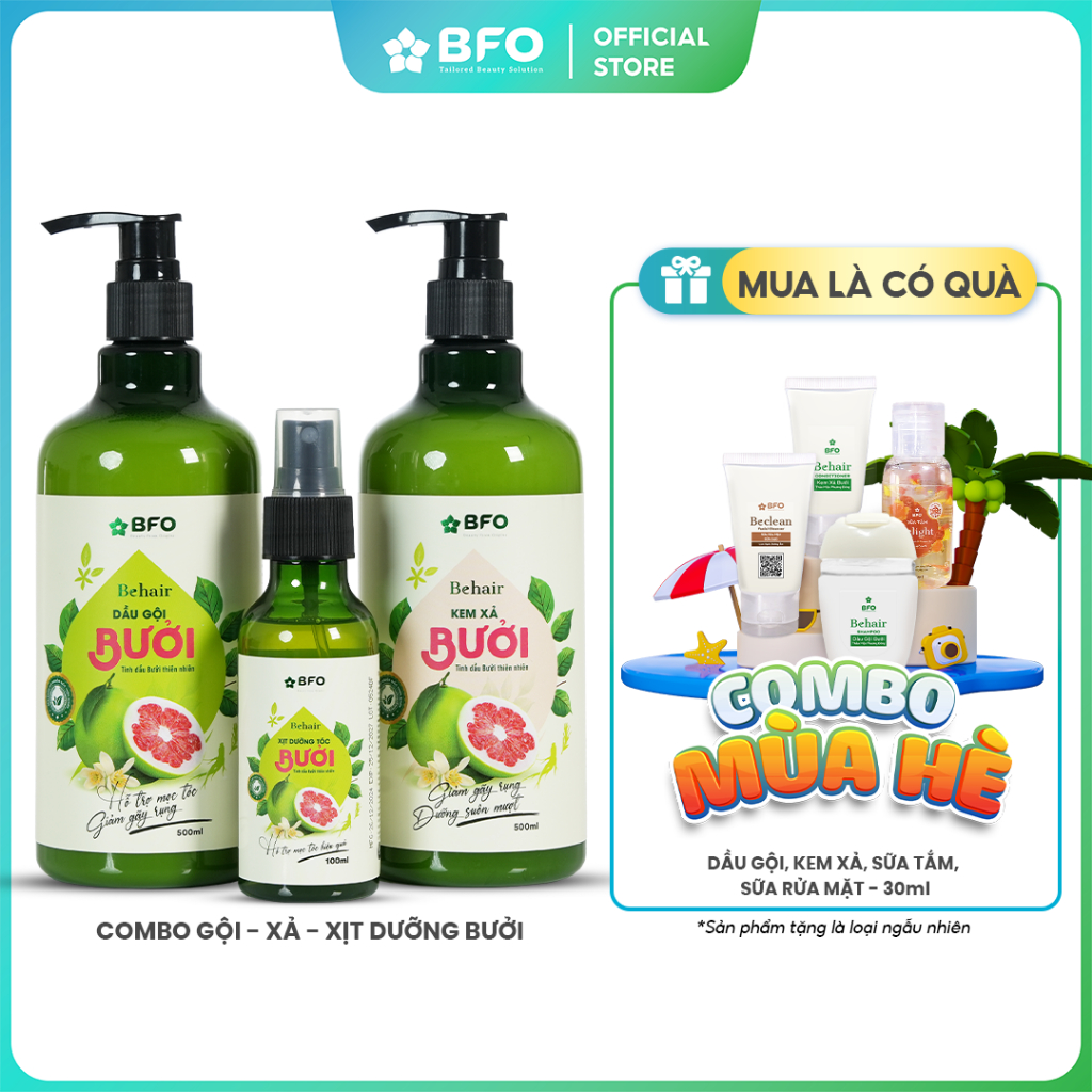 Ảnh Dầu Gội Dầu Xả và Xịt Dưỡng Tóc Dưỡng Tóc Tinh Dầu Bưởi BFO Behair 500ml 1