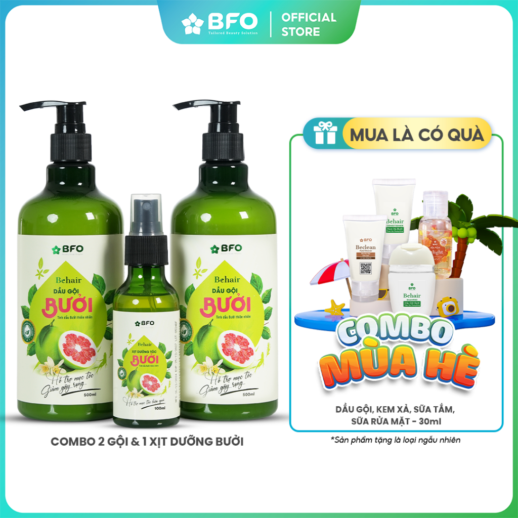 Ảnh Dầu Gội Dầu Xả và Xịt Dưỡng Tóc Dưỡng Tóc Tinh Dầu Bưởi BFO Behair 500ml 2