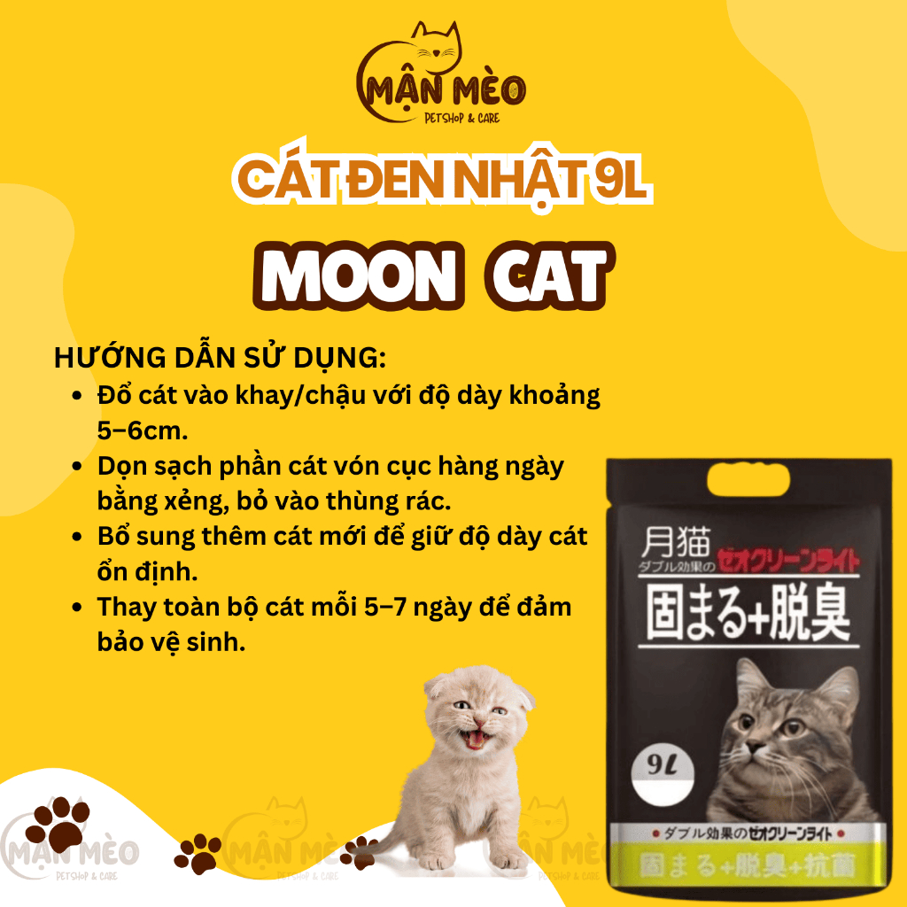 Cát Nhật đen cho mèo, Cát Nhật đen Mooncat vệ sinh cho mèo khử mùi, vón cục, thấm hút nhanh