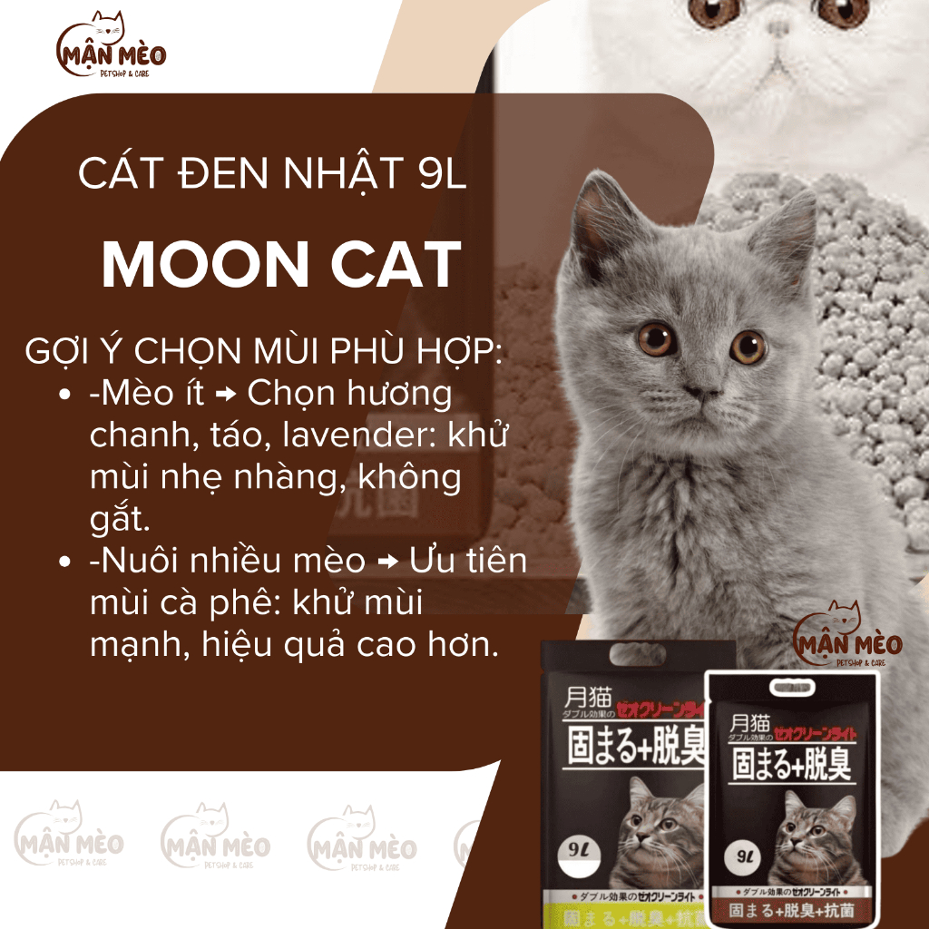 Cát Nhật đen cho mèo, Cát Nhật đen Mooncat vệ sinh cho mèo khử mùi, vón cục, thấm hút nhanh