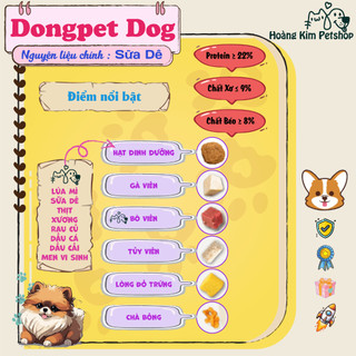Hạt DONGPET DOG 10KG 4 Topping Hạt Thịt Sấy Mix Topping Cao Cấp Đạm 22% - Hoàng Kim Petshop