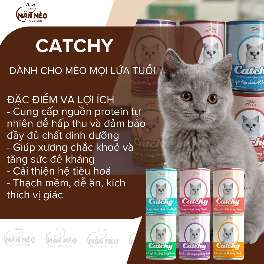 [COMBO 4 LON] Pate CATCHY lon 400g dành cho mèo mọi lứa tuổi