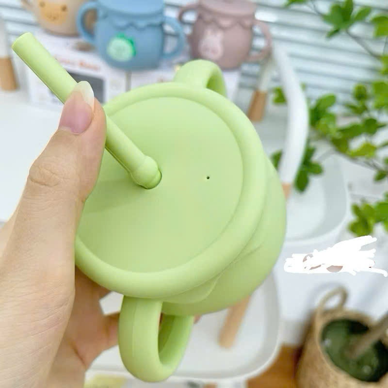 Ảnh Cốc tập uống nước silicon KidAndMom có chức năng đẩy nắp đậy tiện lợi,Cốc tập hút cho bé 2