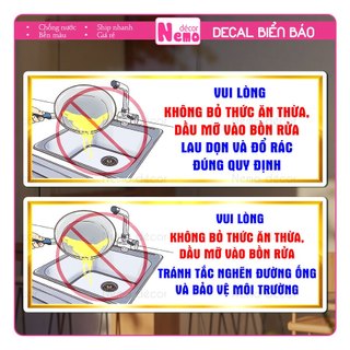 Decal Không Bỏ Thức Ăn Thừa, Dầu Mỡ Vào Bồn Rửa Tránh Tắc Nghẽn, Giữ Vệ Sinh, Dán Nhà Ăn, Nhà Bếp, Bồn Rửa, Kính, Tường.