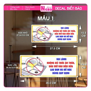 Decal Không Bỏ Thức Ăn Thừa, Dầu Mỡ Vào Bồn Rửa Tránh Tắc Nghẽn, Giữ Vệ Sinh, Dán Nhà Ăn, Nhà Bếp, Bồn Rửa, Kính, Tường.
