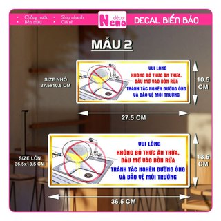 Decal Không Bỏ Thức Ăn Thừa, Dầu Mỡ Vào Bồn Rửa Tránh Tắc Nghẽn, Giữ Vệ Sinh, Dán Nhà Ăn, Nhà Bếp, Bồn Rửa, Kính, Tường.