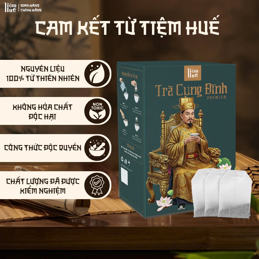 Trà Cung Đình Tiến Vua Tiệm Huế, Công Thức Ngự Y, 3 Dược Liệu Quý, Hỗ Trợ Giải Độc Thanh Lọc Gan, Ngừa Ung Thư, Mát Gan
