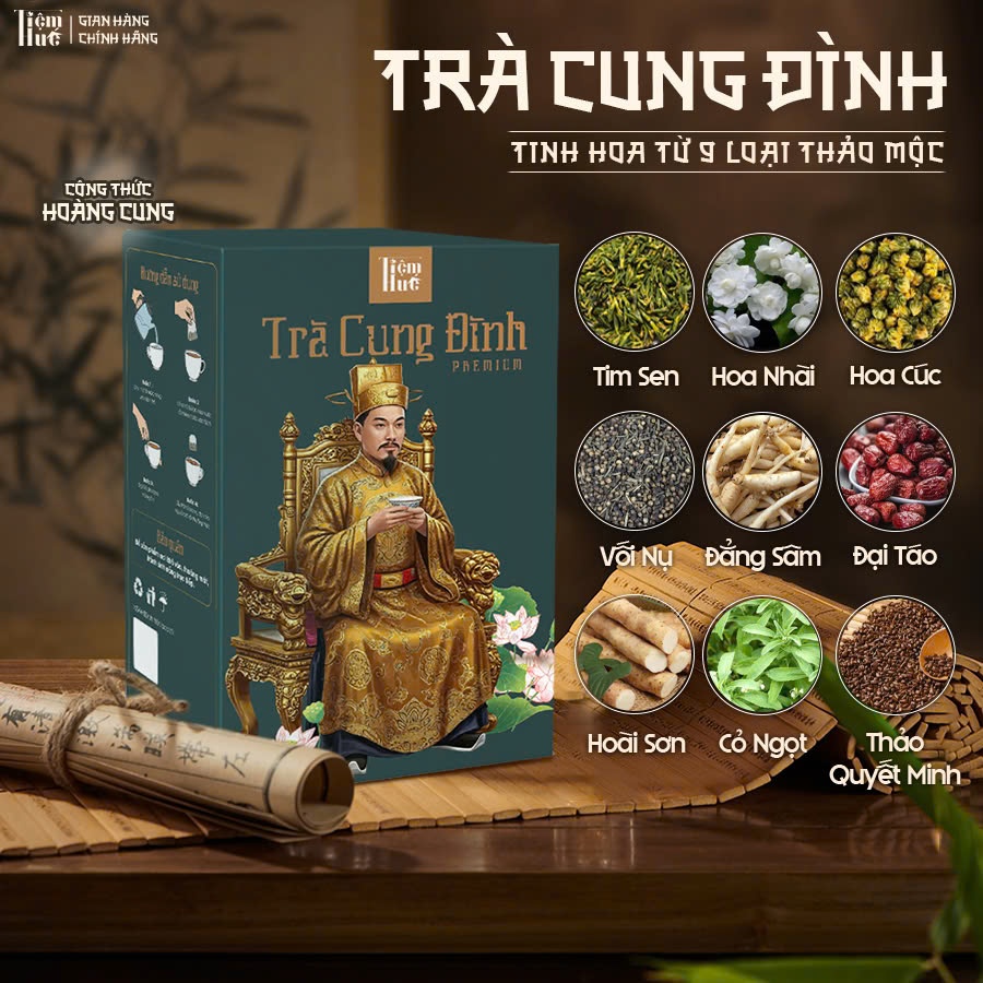 Trà Cung Đình Tiến Vua Tiệm Huế, Công Thức Ngự Y, 3 Dược Liệu Quý, Hỗ Trợ Giải Độc Thanh Lọc Gan, Ngừa Ung Thư, Mát Gan