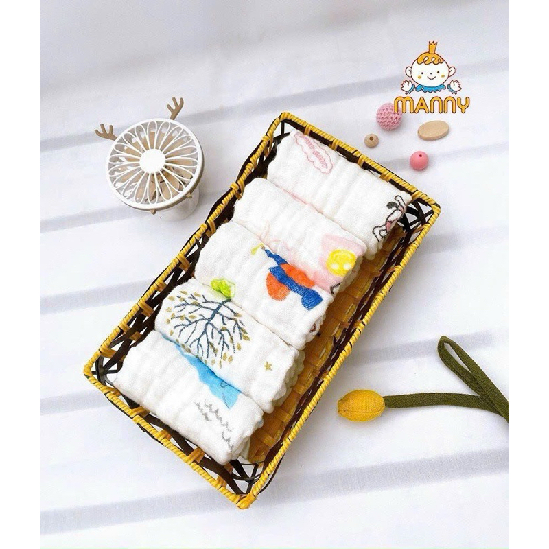 Sét 5 khăn sữa nhăn Manny cao cấp cho bé yêu