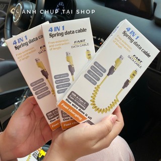 Cáp sạc lò xo 4in1 dài 1,5 mét 65w sạc nhanh dùng trên xe hơi , nhà cửa siêu tiện dụng phukienmk10
