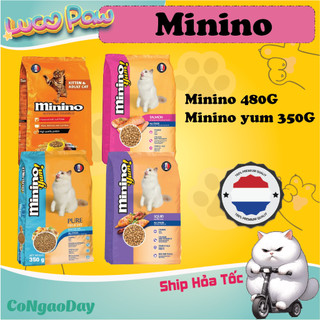 Hạt Minino Yum Hải Sản, Cá Hồi, Mực , Cá Ngừ [ 350g - 480g ] -  Thức Ăn Hạt Cho Mèo Mọi Lưới Tuổi