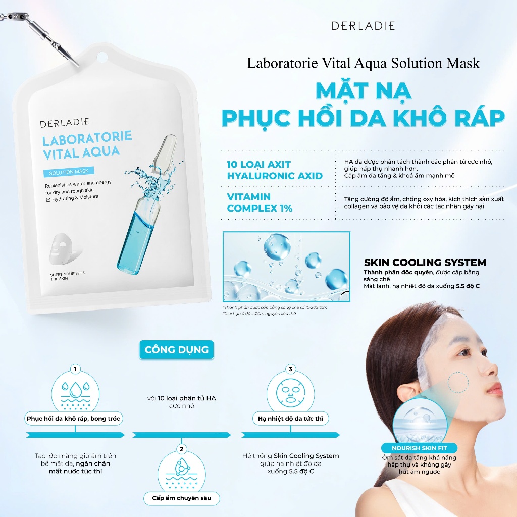 Ảnh Combo 10 Mặt Nạ Hỗ Trợ Phục Hồi Da Khô Ráp DERLADIE LABORATORIE VITAL AQUA SOLUTION MASK 30mlx10 1
