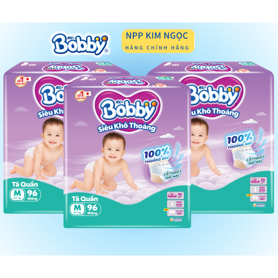 [MUA 8 GÓI BẤT KỲ TẶNG QUÀ] Tã/Bỉm quần Bobby siêu khô thoáng mẫu mới M96/ L88/ XL74/ XXL68- Kim Ngọc