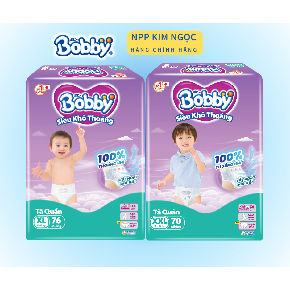 [MUA 8 GÓI BẤT KỲ TẶNG QUÀ] Tã/Bỉm quần Bobby siêu khô thoáng mẫu mới M96/ L88/ XL74/ XXL68- Kim Ngọc