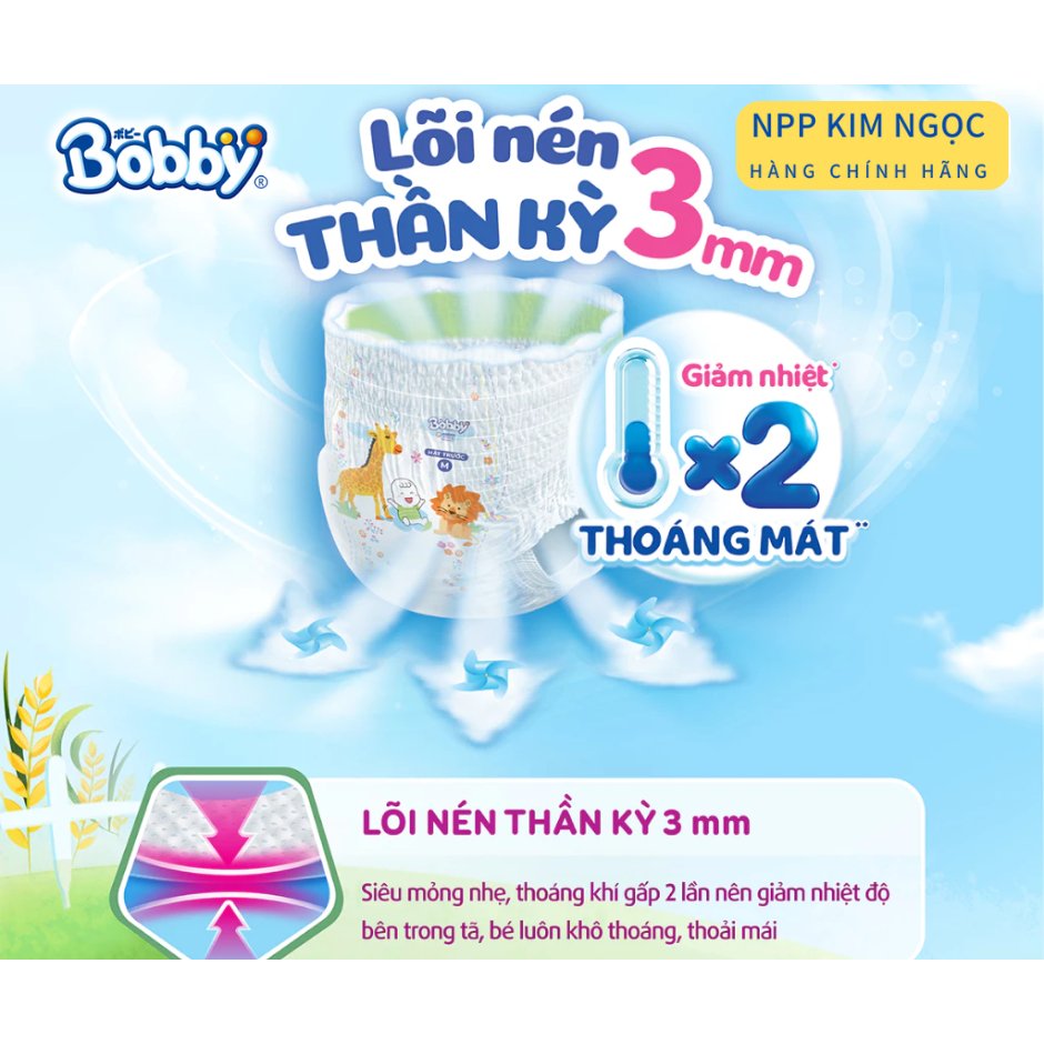 [MUA 8 GÓI BẤT KỲ TẶNG QUÀ] Tã/Bỉm quần Bobby siêu khô thoáng mẫu mới M96/ L88/ XL74/ XXL68- Kim Ngọc