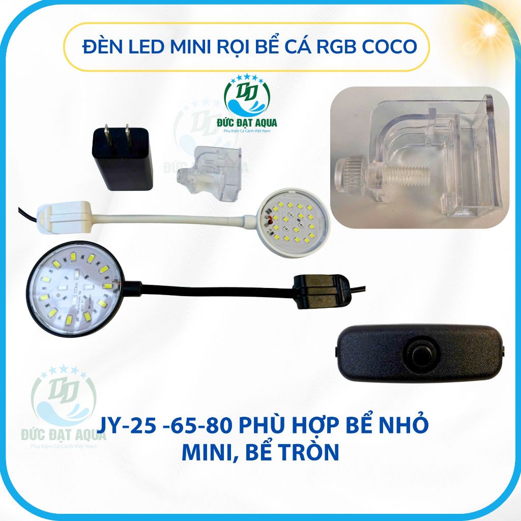 Đèn led mini rọi bể cá RGB Coco JY-25 -65-80 Phù hợp bể nhỏ mini, bể tròn ánh sáng đẹp 8