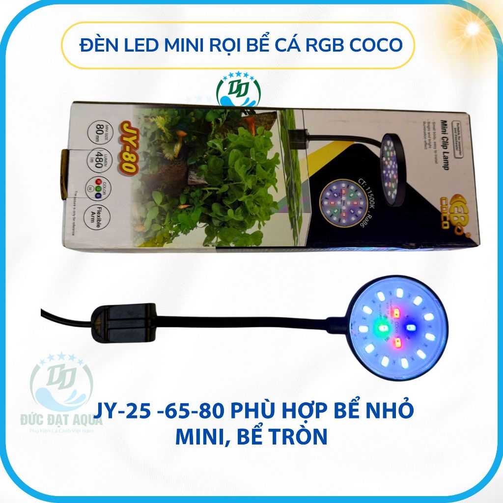 Đèn led mini rọi bể cá RGB Coco JY-25 -65-80 Phù hợp bể nhỏ mini, bể tròn ánh sáng đẹp 7