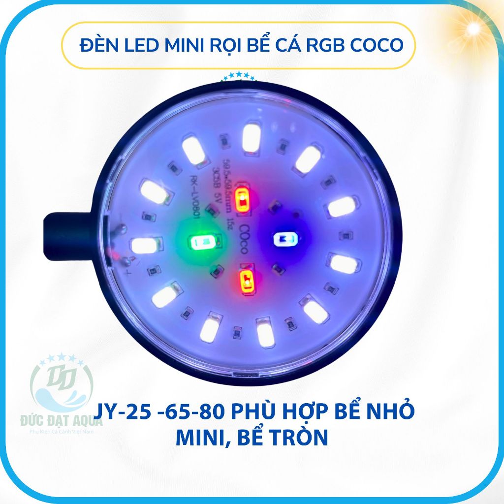 Đèn led mini rọi bể cá RGB Coco JY-25 -65-80 Phù hợp bể nhỏ mini, bể tròn ánh sáng đẹp 9