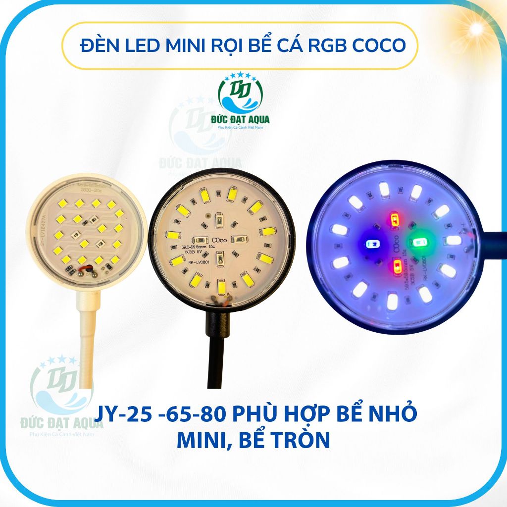 Đèn led mini rọi bể cá RGB Coco JY-25 -65-80 Phù hợp bể nhỏ mini, bể tròn ánh sáng đẹp 3
