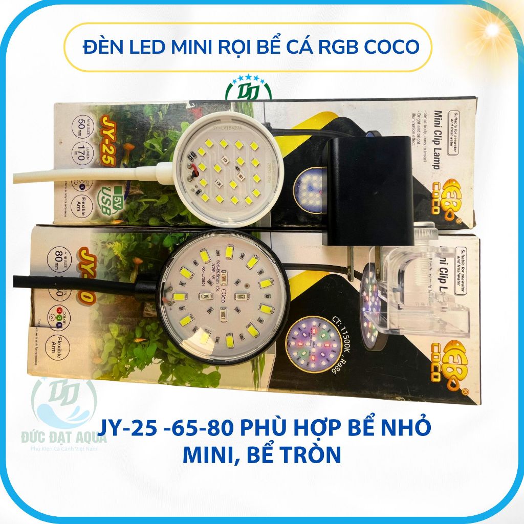Đèn led mini rọi bể cá RGB Coco JY-25 -65-80 Phù hợp bể nhỏ mini, bể tròn ánh sáng đẹp 5