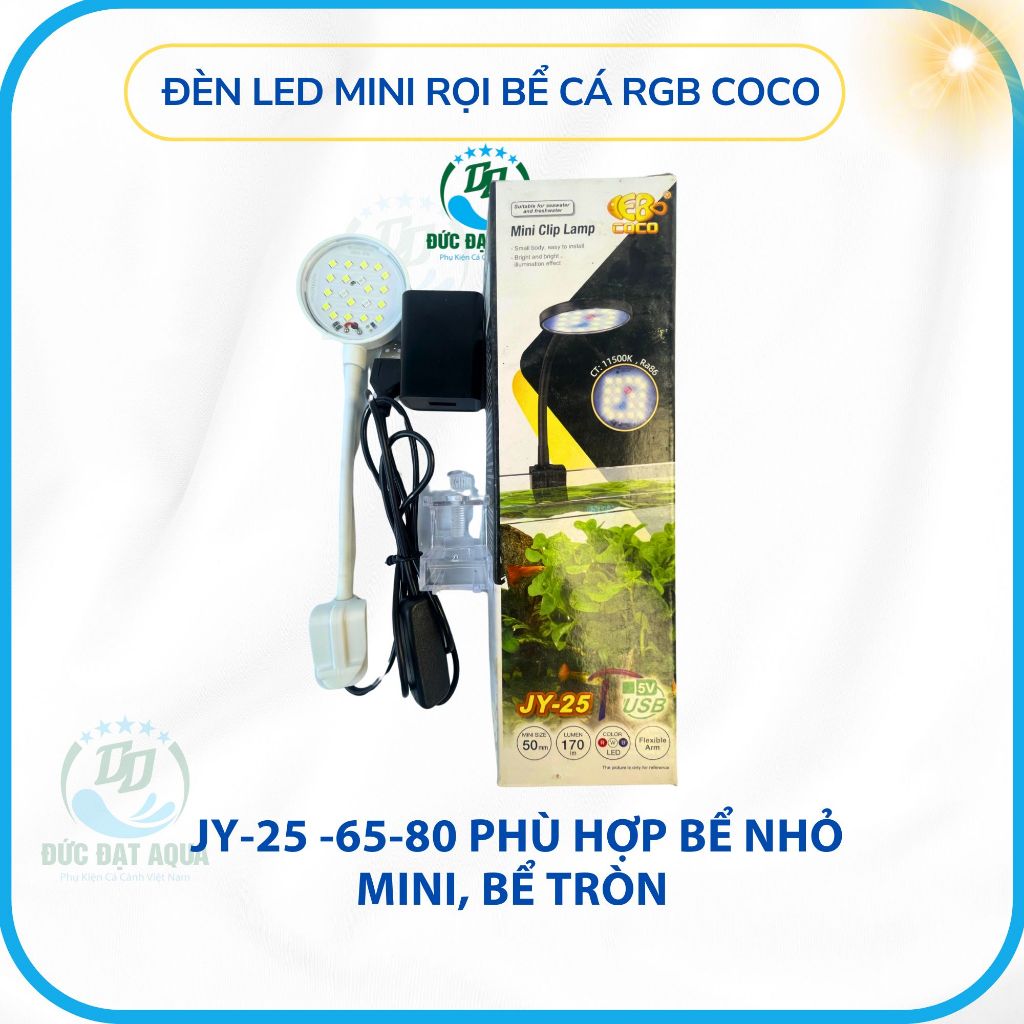Đèn led mini rọi bể cá RGB Coco JY-25 -65-80 Phù hợp bể nhỏ mini, bể tròn ánh sáng đẹp 4