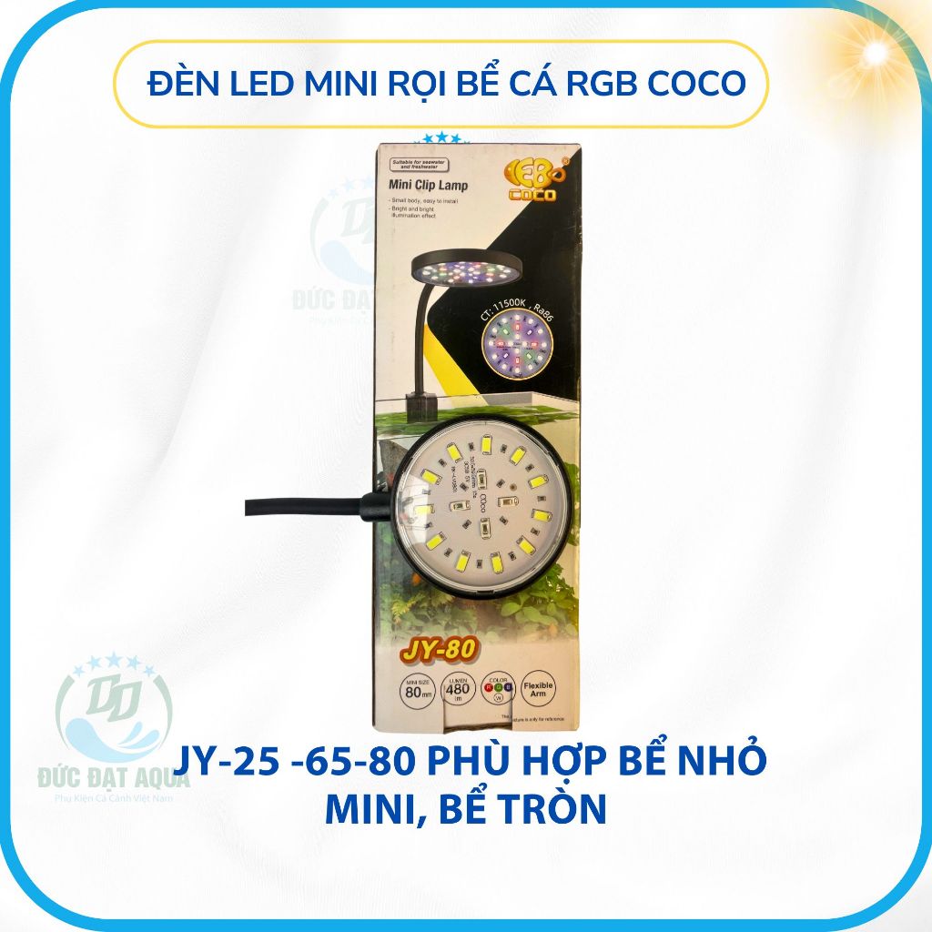 Đèn led mini rọi bể cá RGB Coco JY-25 -65-80 Phù hợp bể nhỏ mini, bể tròn ánh sáng đẹp 6